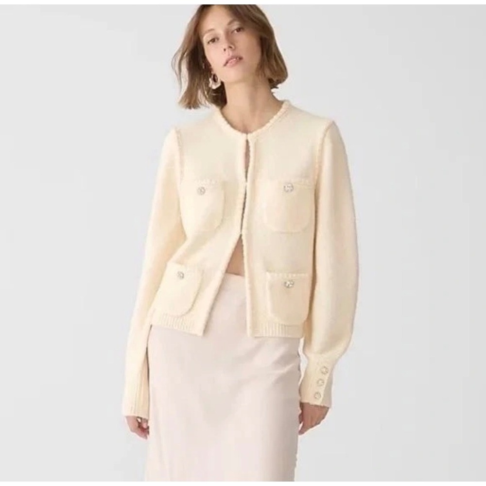 J Crew Odette Sweater Lady Jacket Large Ivory Cardigan Old Money Quiet Luxury